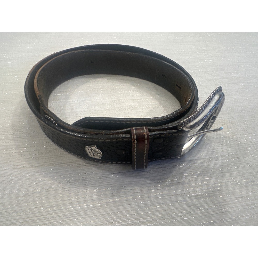 Larry Mahan Mens Brown Black Basketweave Leather Western Belt Size 38